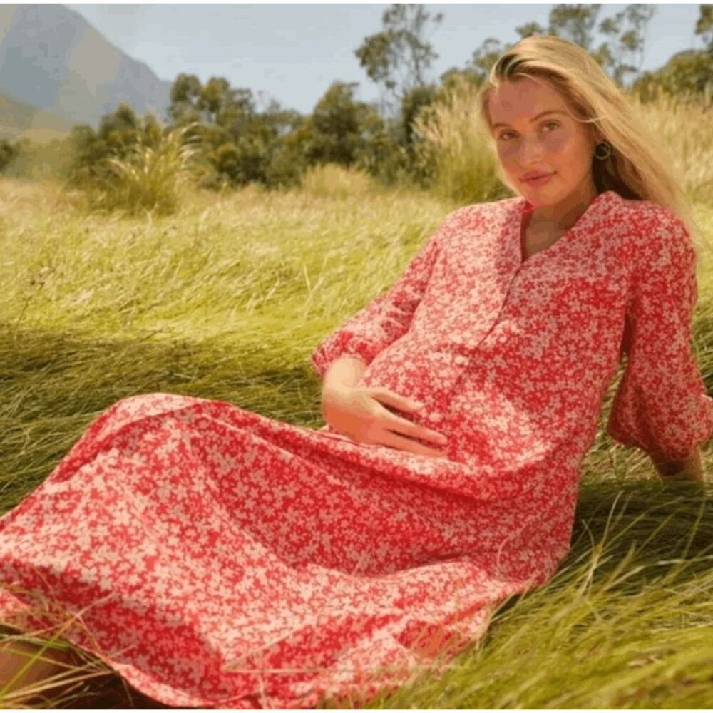 The Nines by HATCH Maternity 3/4 Sleeve Button Front Poplin Dress Orange XXL